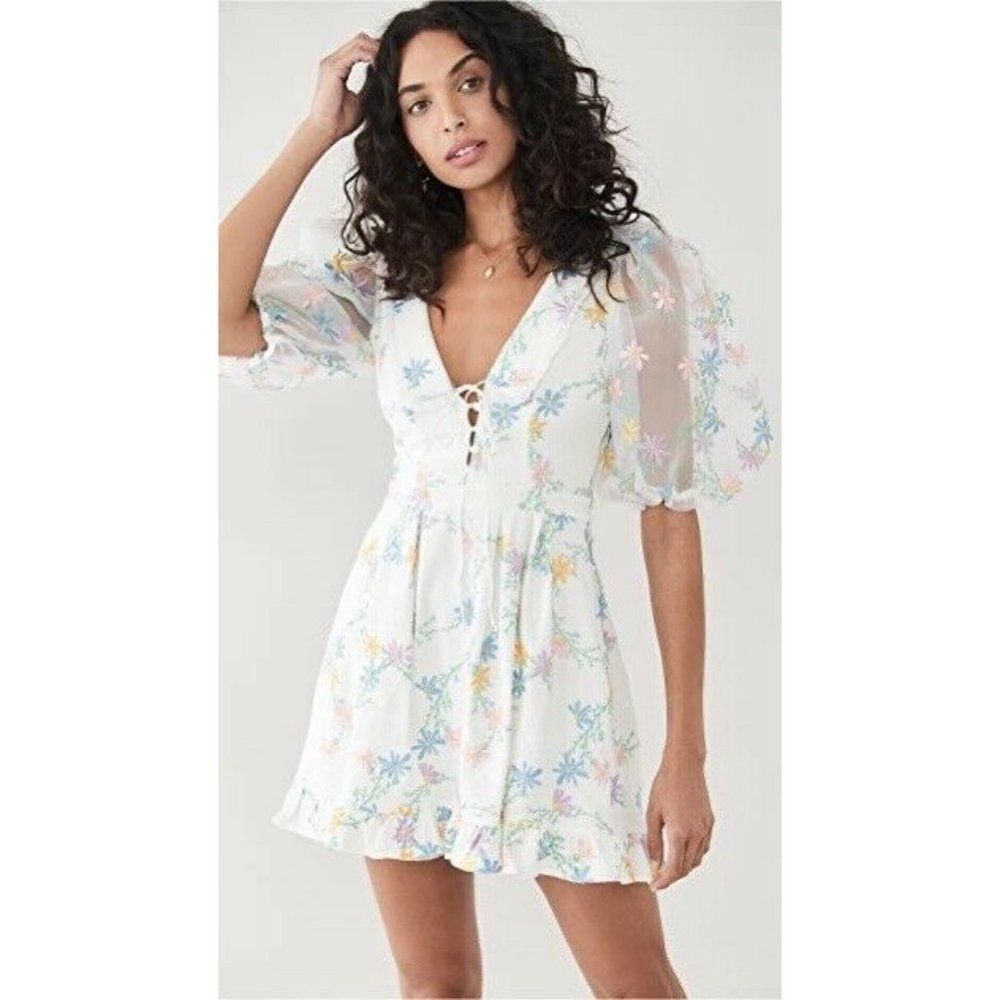 NEW FOR LOVE & LEMONS MAJORIE EMBROIDERED MINI DRESS - Picture 2 of 10